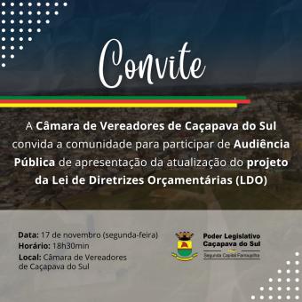 Câmara de Vereadores realiza Audiência Pública para apresentação da atualização da LDO 2026