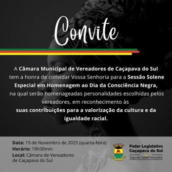 Câmara Municipal realizará Sessão Solene em homenagem ao Dia da Consciência Negra
