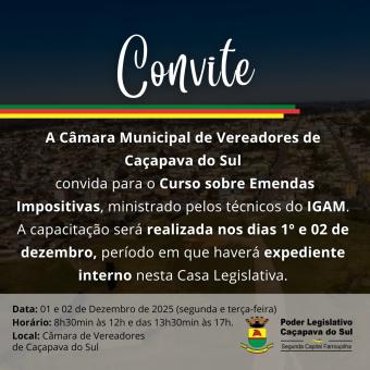 Câmara promove treinamento sobre emendas impositivas nos dias 1º e 2 de dezembro 